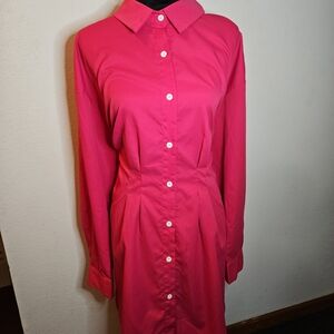 SHEIN Hot Pink Long Sleeve Shirt Dress